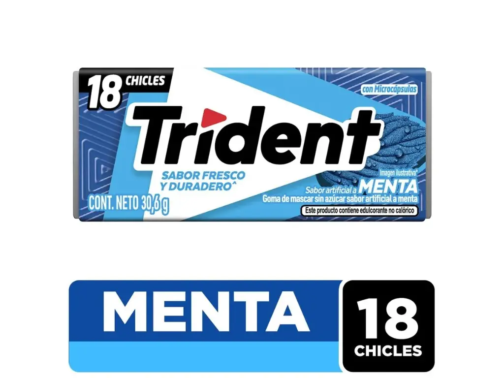 CHICLE TRIDENT SIN AZUCAR, MENTA 18U