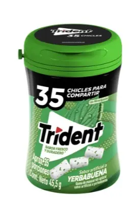 CHICLE TRIDENT SIN AZUCAR, YERBABUENA BOTE/35U