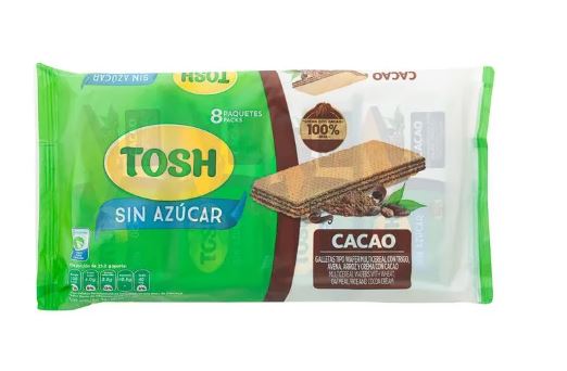 GALLETA TOSH WAFER CACAO SIN AZUCAR PAQ/8