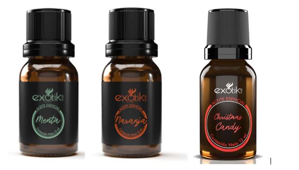 JUEGO DE ESENCIAS AROMATICAS PARA DIFUSOR (MENTA, NARANJA Y CANDY)