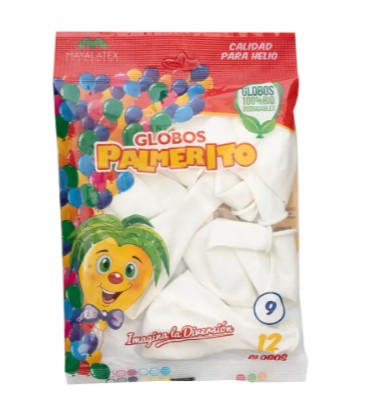 GLOBOS PALMERITOS ESTANDAR BLANCO No.9 (12U)