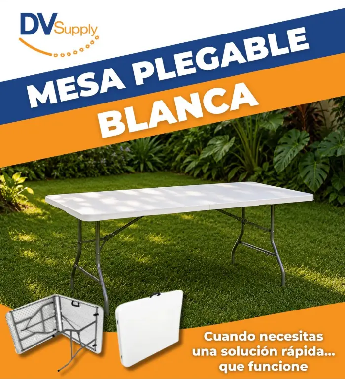 MESA PLEGABLE RECTANGULAR BLANCO 