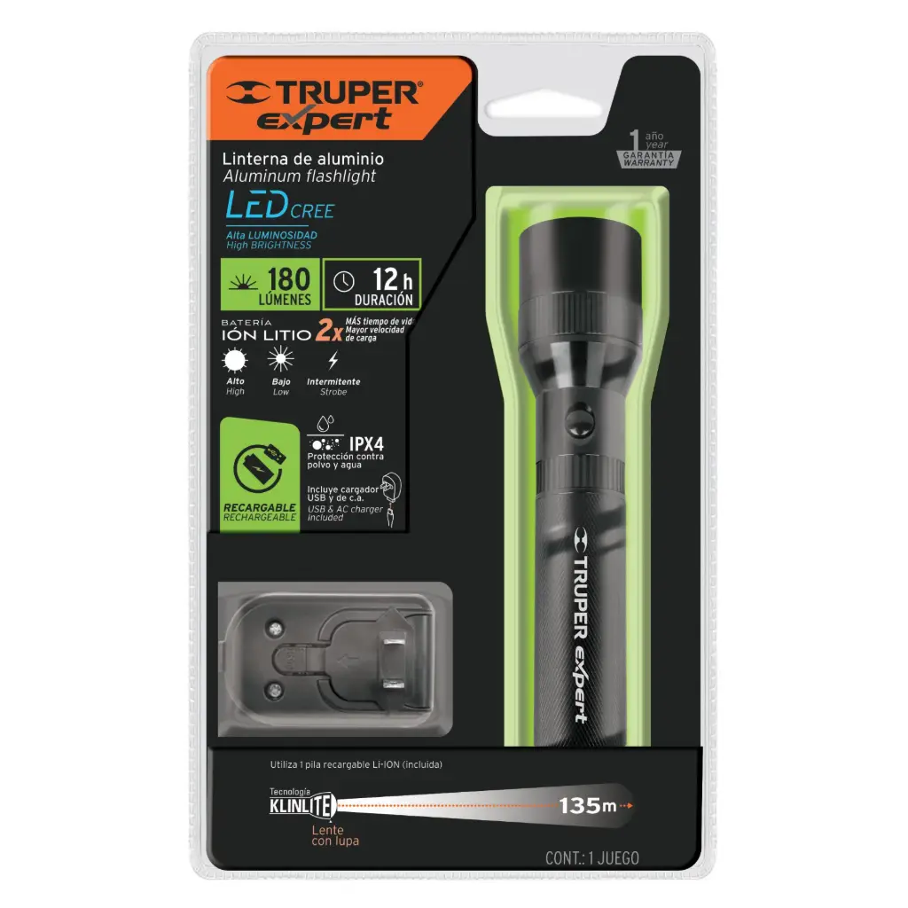 Linterna recargable, led cree, 300 lm 16778