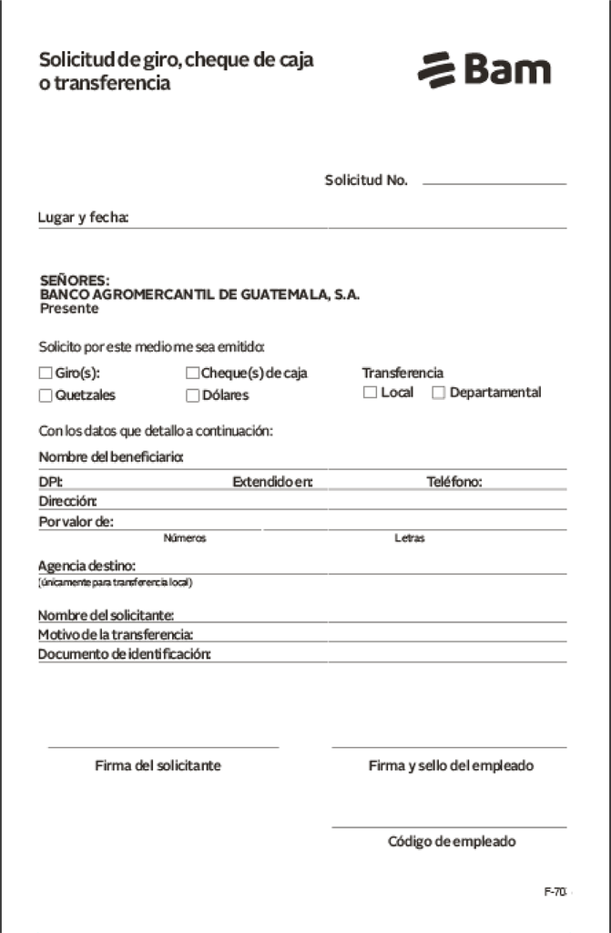 SOLICITUD GIRO, CHEQUE/CAJA TRANSFERENCIA  F-703