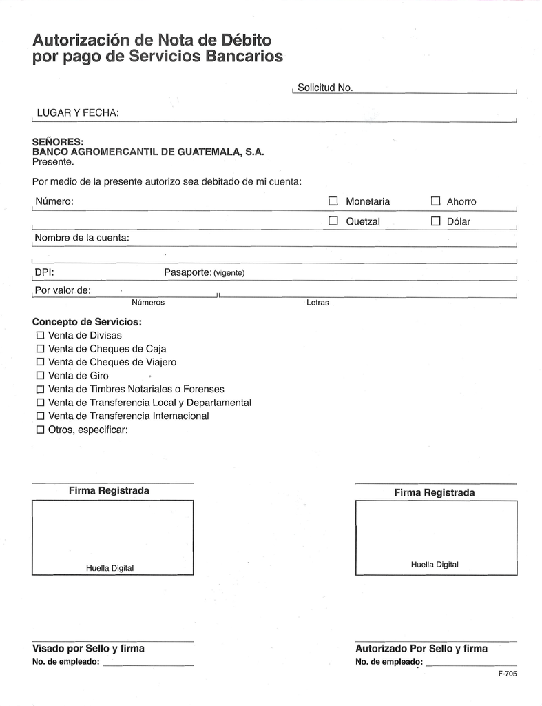 AUTORIZACION DE NOTA DE DEBITO BAM F-705