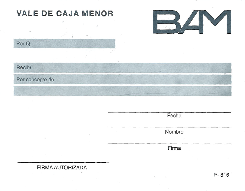RECIBO DE CAJA MENOR BAM F-816