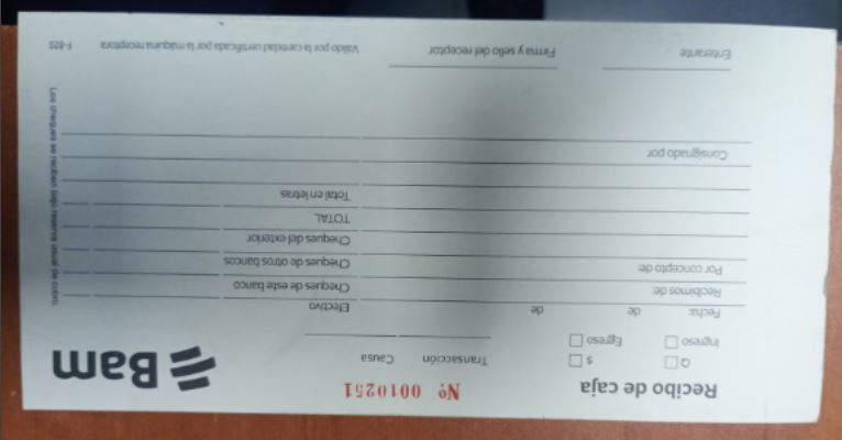 RECIBO DE INGRESOS VARIOS BAM  F-820 B/50