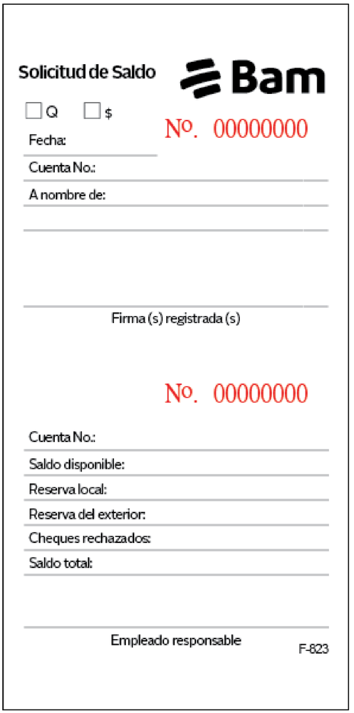 SOLICITUD DE SALDO BAM F-823 B/100