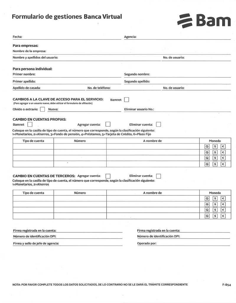 FORMULARIOS GESTION VIANET VIATEL BAM F 854