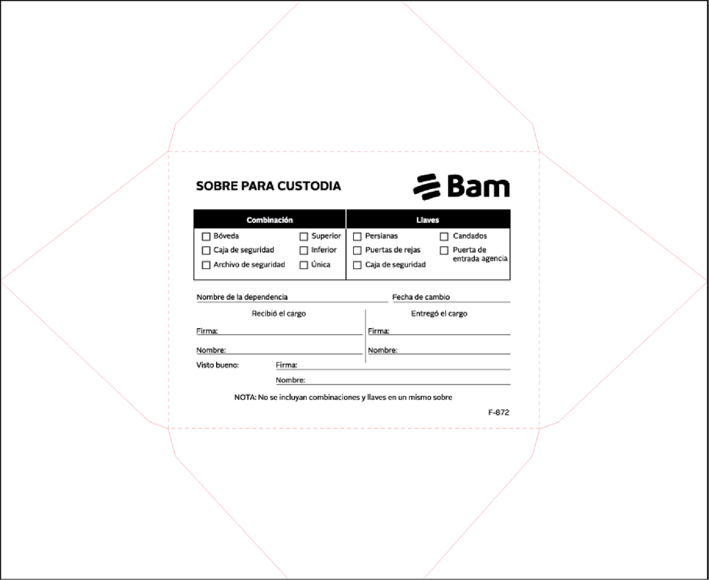 SOBRE PARA CUSTODIA DE LLAVES BAM 872