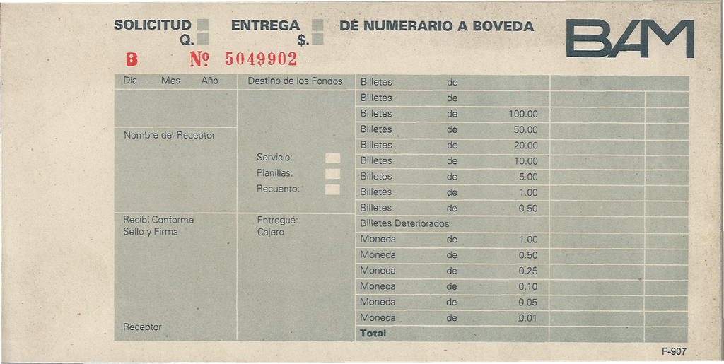 SOLICITUD DE NUMERARIO A BOVEDA BAM 