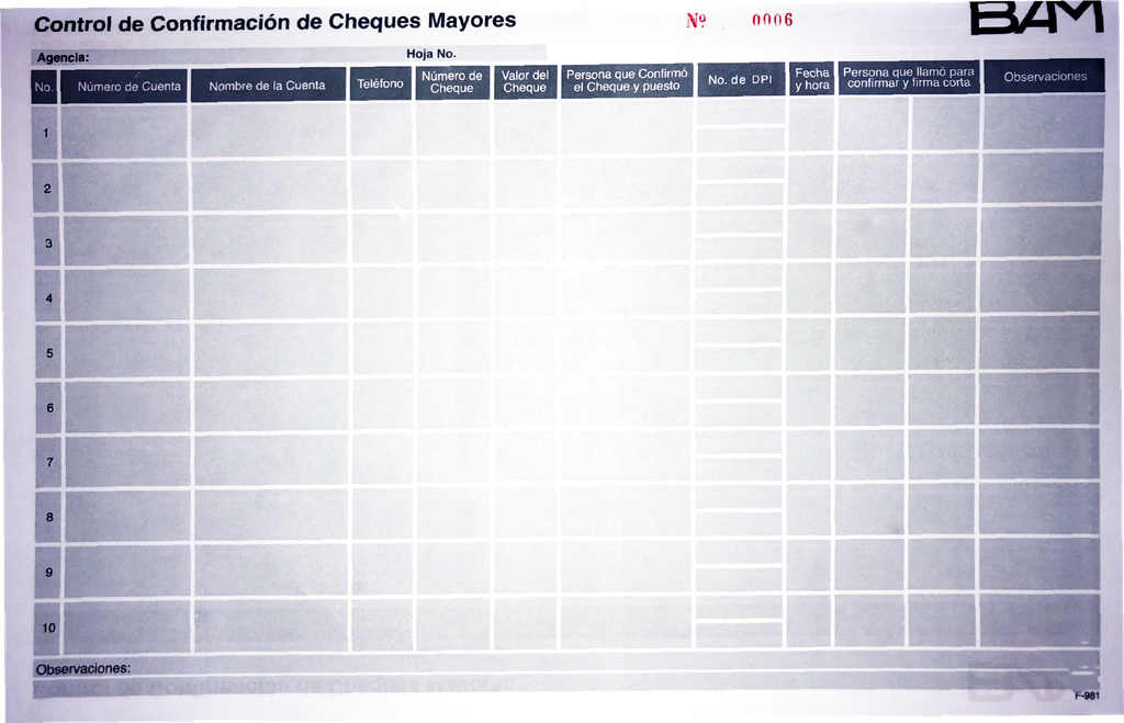 CONTROL CONFIRMACION DE CHEQUES F-981