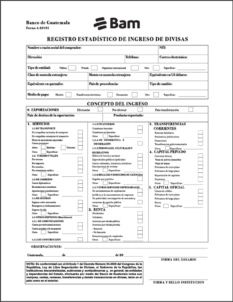 INGRESO DE DIVISAS ( USO INTERNA. Y 
