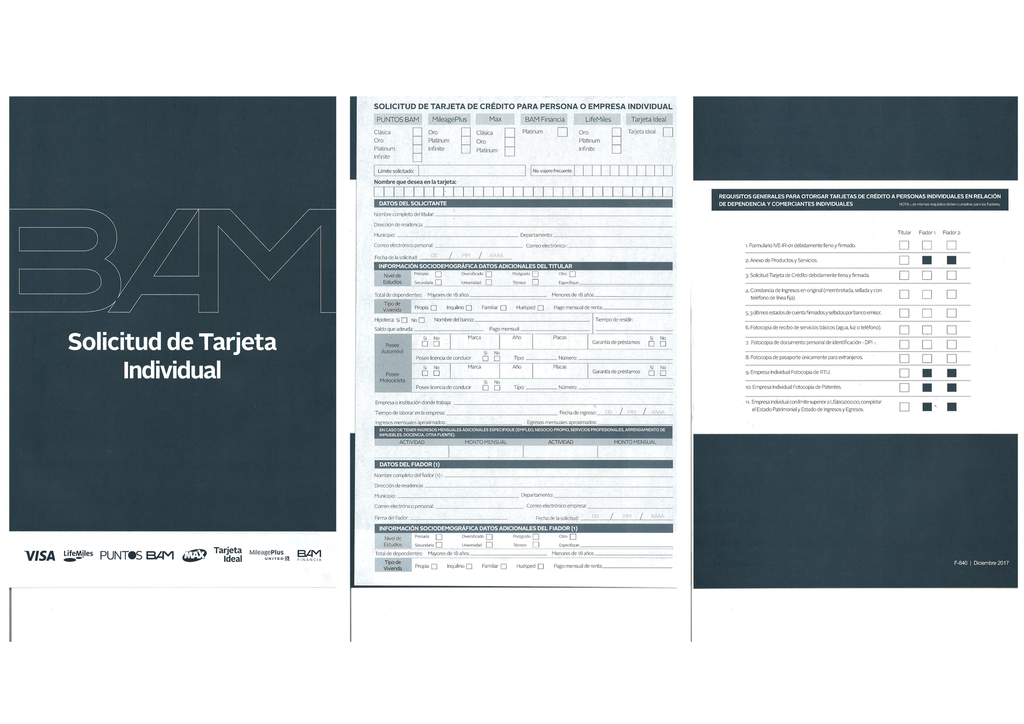 SOLICITUD TARJETA/CREDITO INDIVIDUAL BAM 