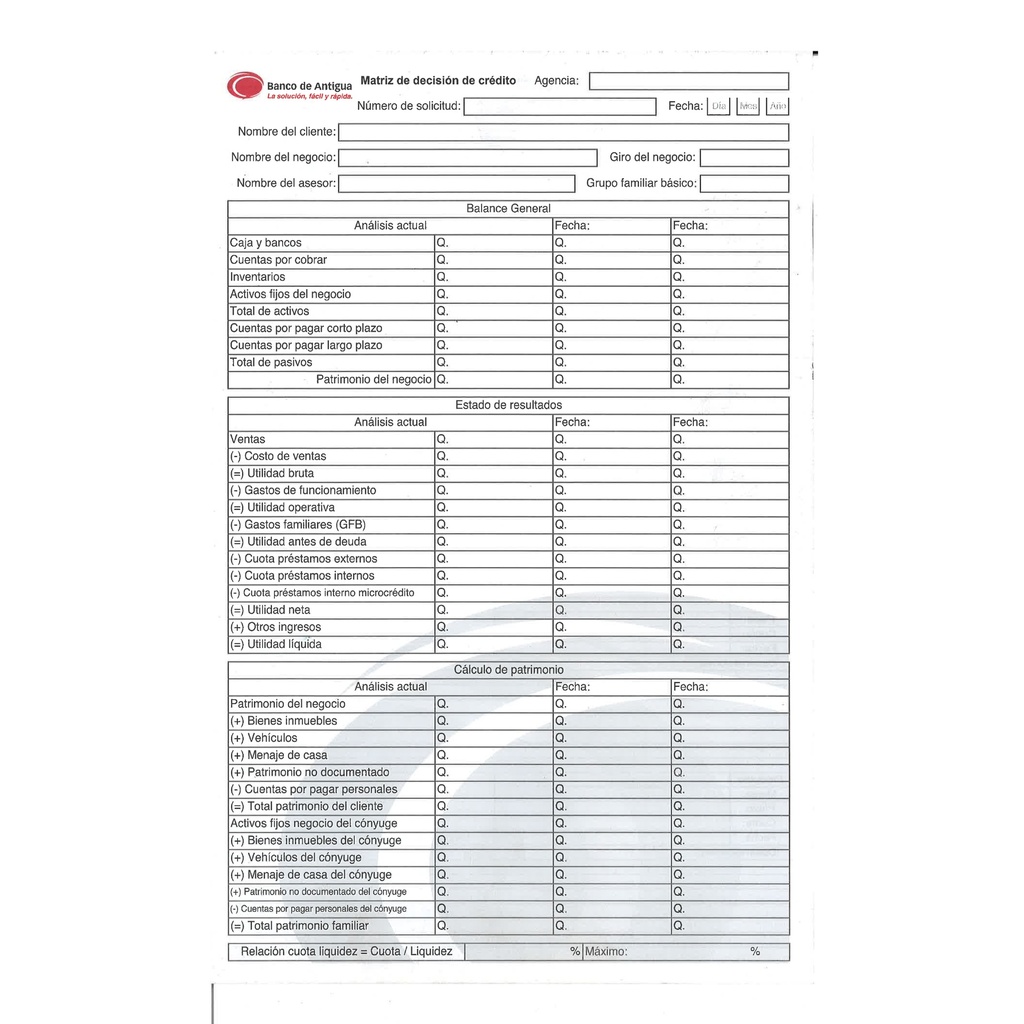 MATRIZ DE DECISION CREDITO