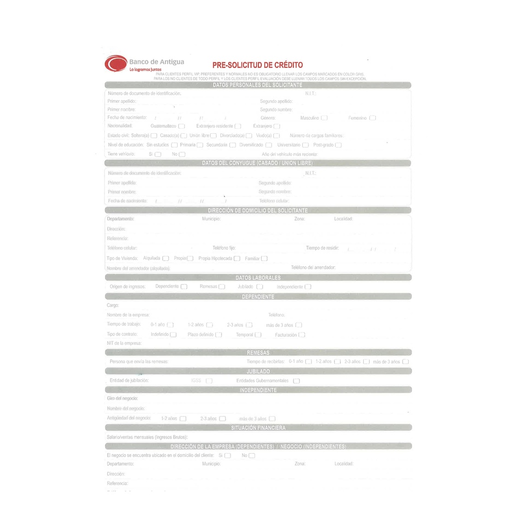 PRE-SOLICITUD DE CREDITO BDA CIENTO