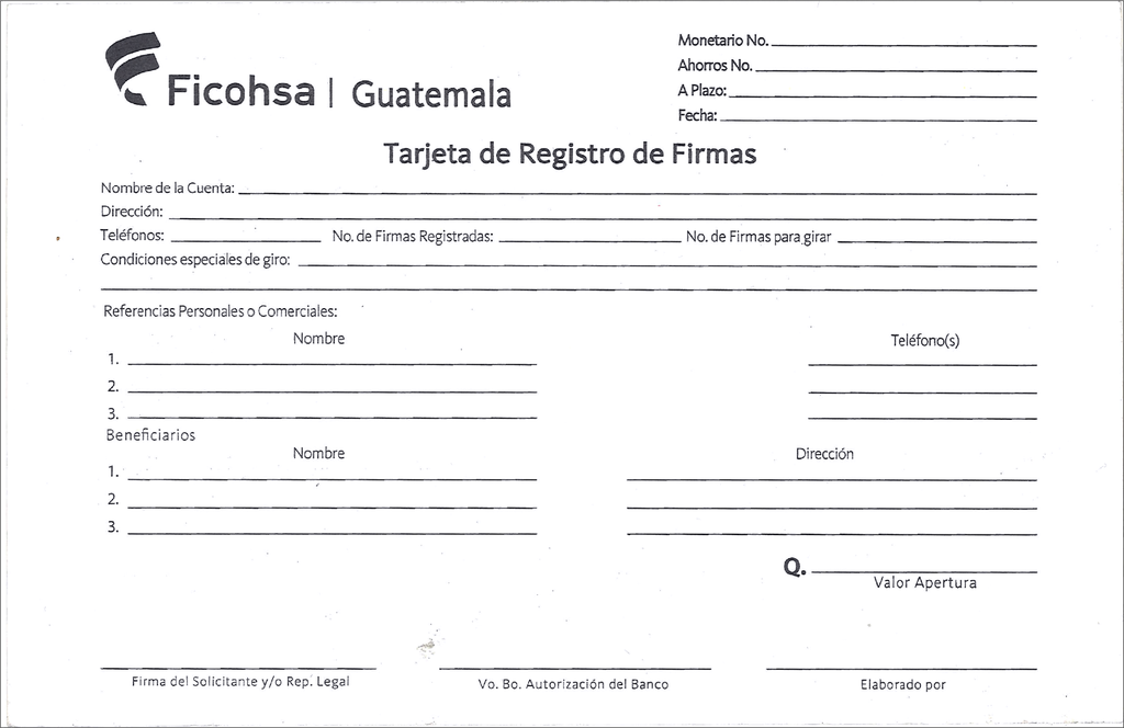 TARJETAS CONTROL DE FIRMAS FICOHSA