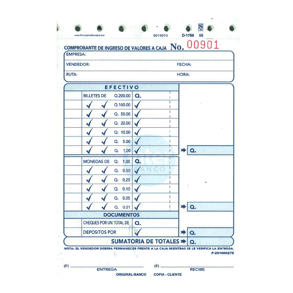 COMPROBANTE INGRESO DE VALORES A CAJA 