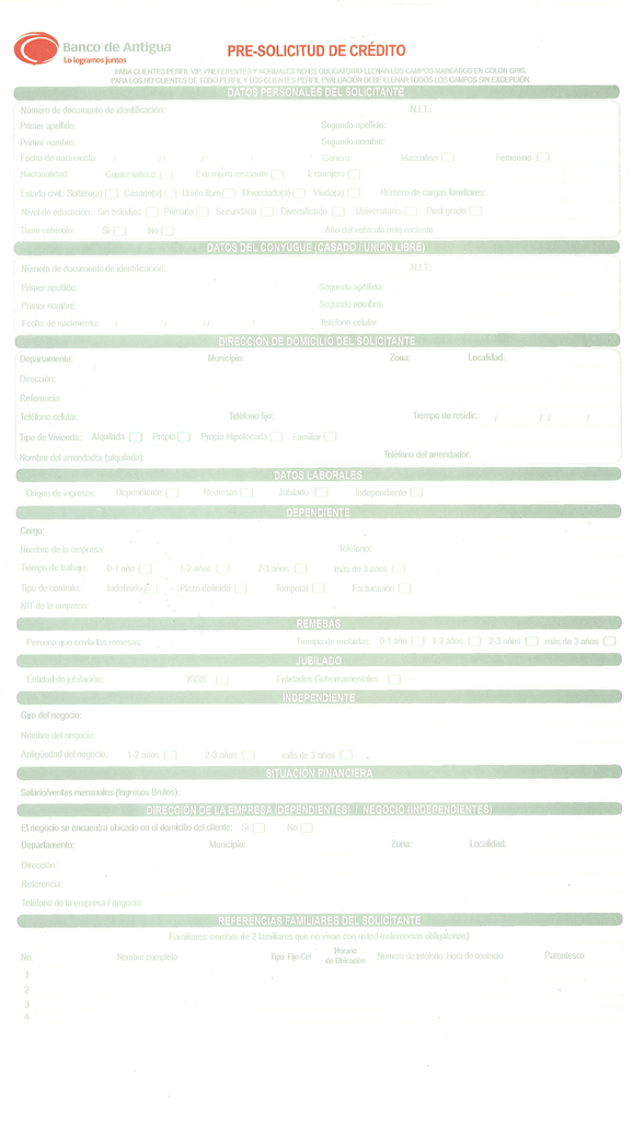 PRE-SOLICITUD DE CREDITO BDA  PAQ/50 