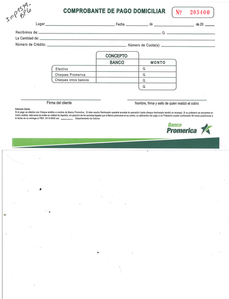 BLOCK RECIBO PROVISIONAL (DOMICILIAR COBROS) B/100