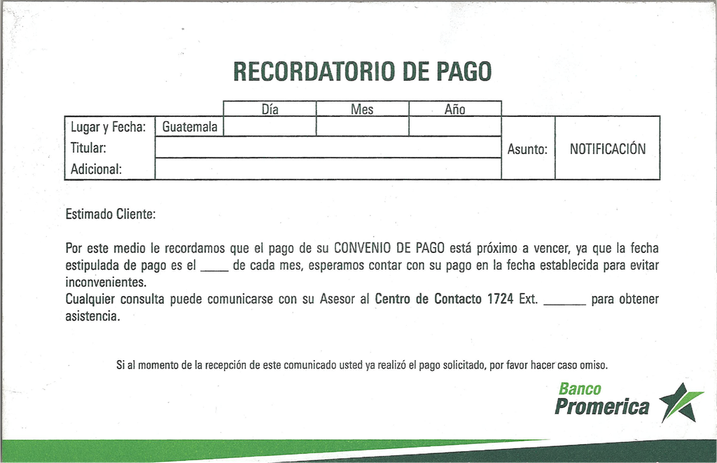 BLOCK RECORDATORIO DE PAGO PRÉSTAMOS 