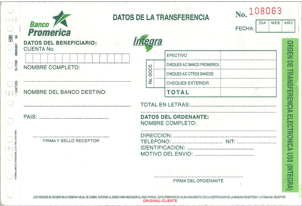 ORDEN DE TRANSFERENCIA ELECTRÓNICA BP