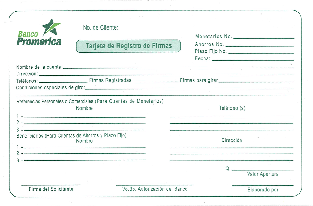 TARJETA DE REGISTRO DE FIRMAS