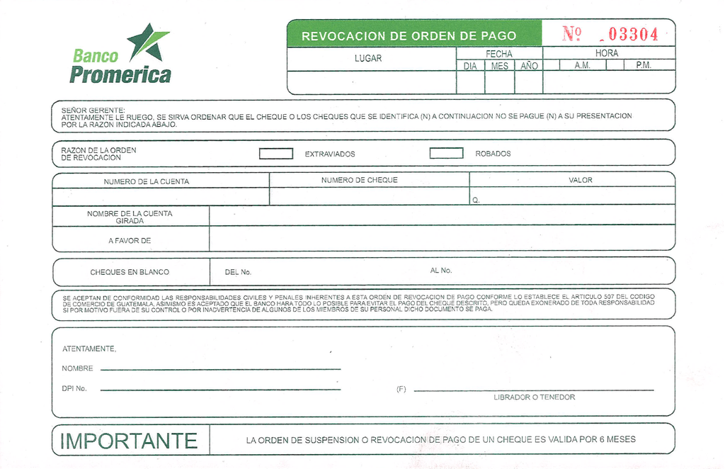 BLOCK REVOCACION ORDEN DE PAGO (100 