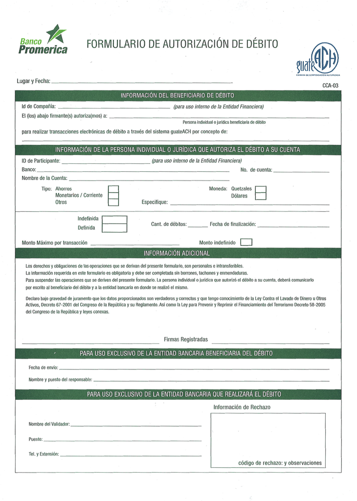 BLOCK FORMULARIO DE DEBITO ACH 