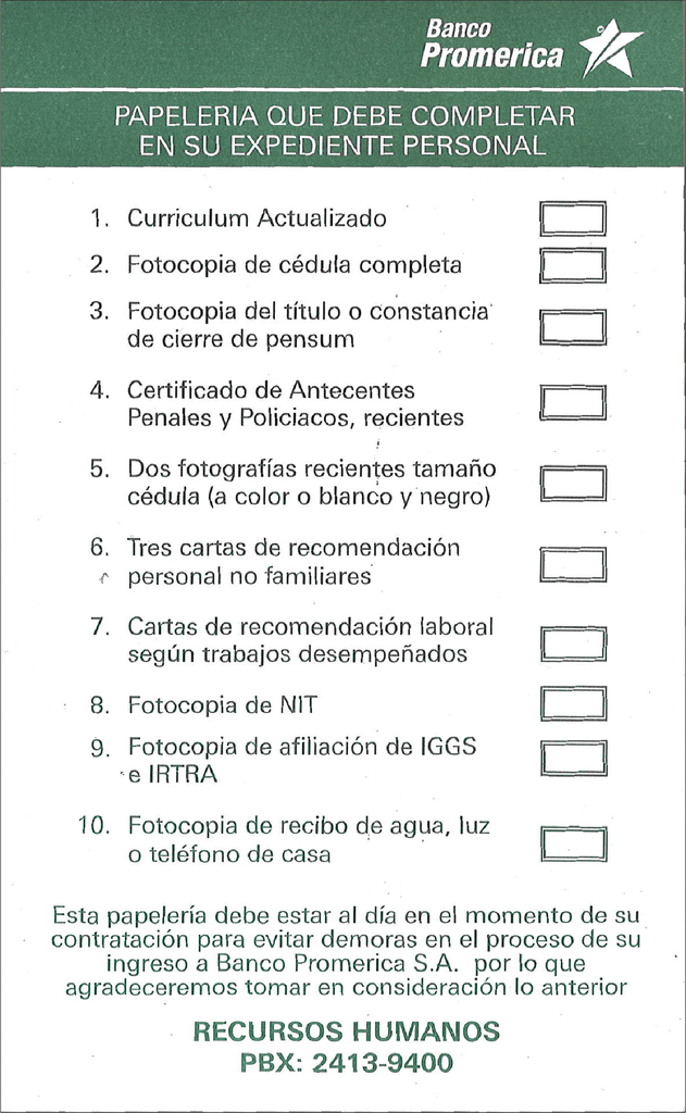 BLOCK PAPELERIA PARA COMPLETAR EXP. RRHH 