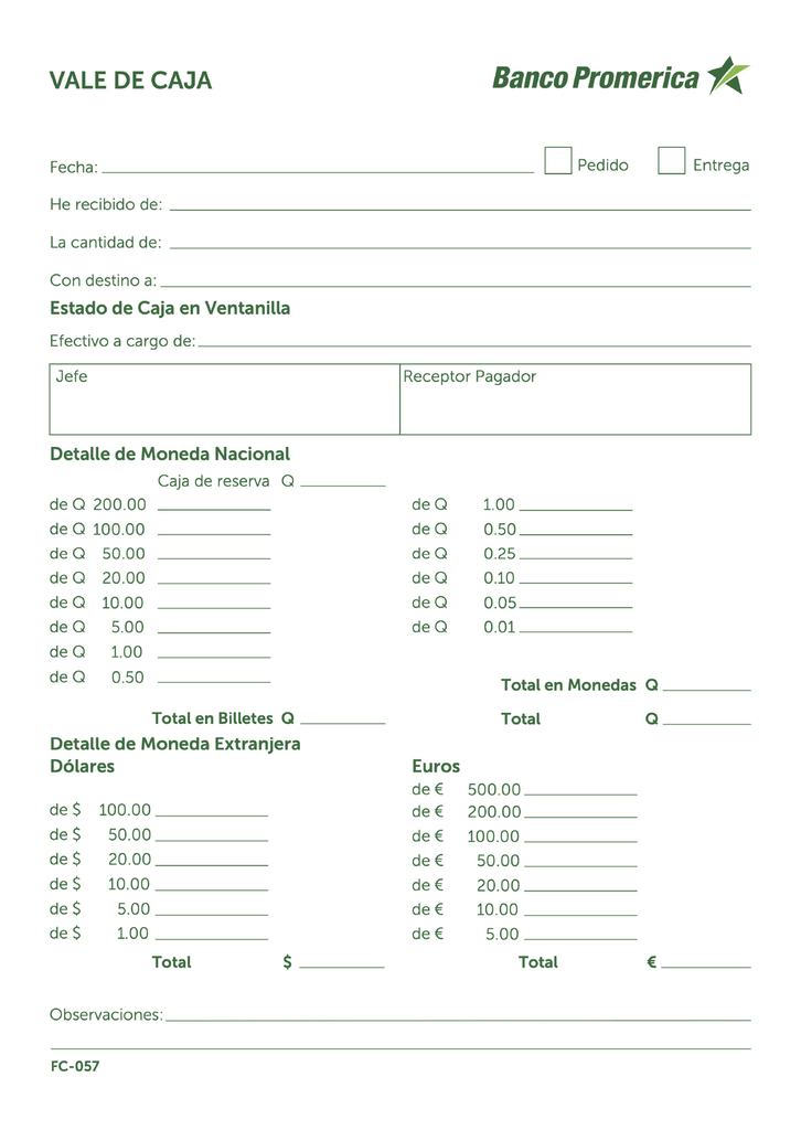 VALE DE CAJA B/50 FC-057