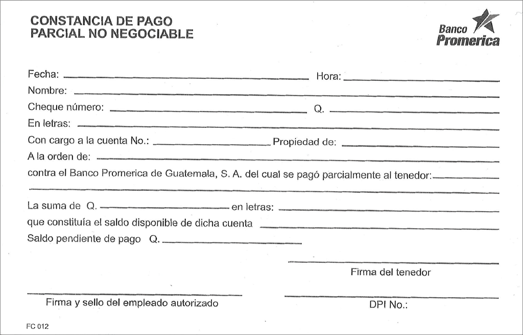 CONSTANCIAS DE PAGO PARCIAL FC-012