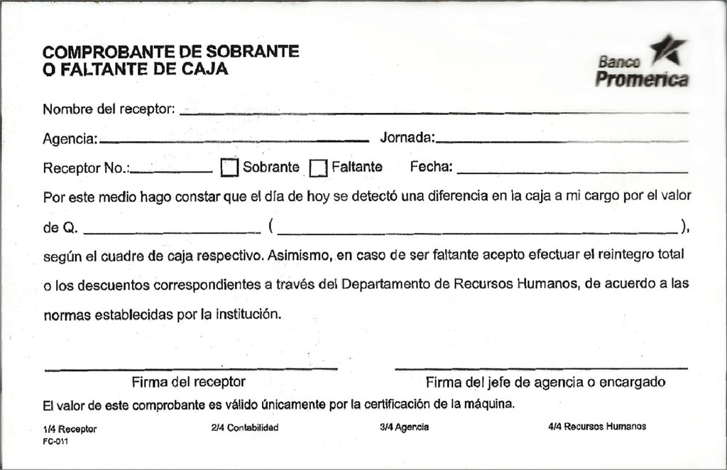 COMPROBANTE DE SOBRANTES FC-011 B/100.