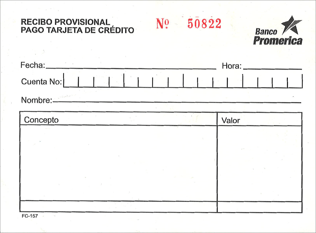 RECIBO PROVISIONAL FC-157 B/50