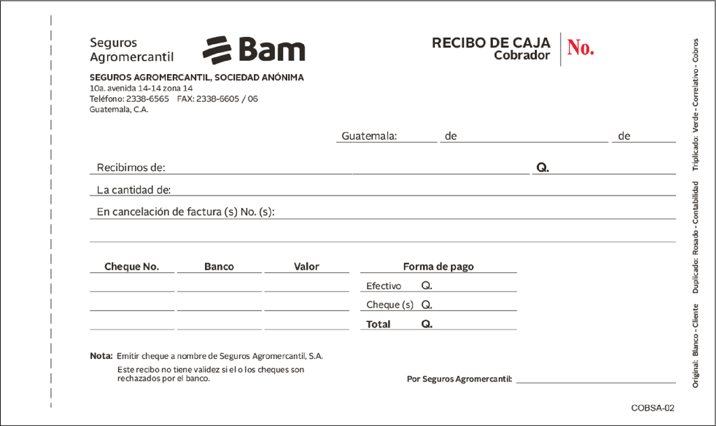 RECIBO DE CAJA COBRADOR SEGUROS COBSA-02