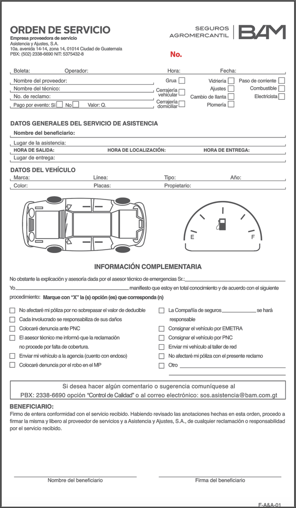 SOS-8 ORDEN DE SERVICIO SOS NUMERADO 