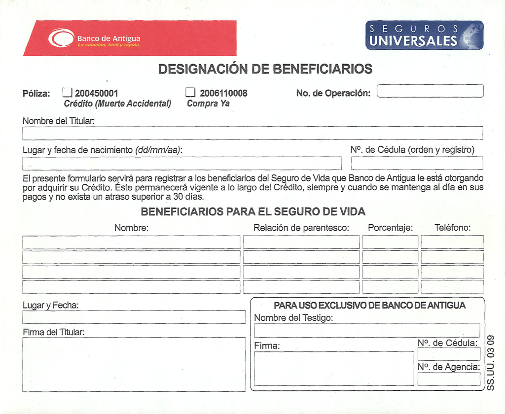 DESIGNACION DE BENEFICIARIOS BDA