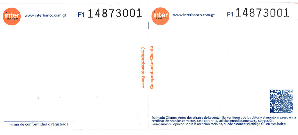 BOLETA DE DEPOSITO FORMA 1 INTERBANCO P/500