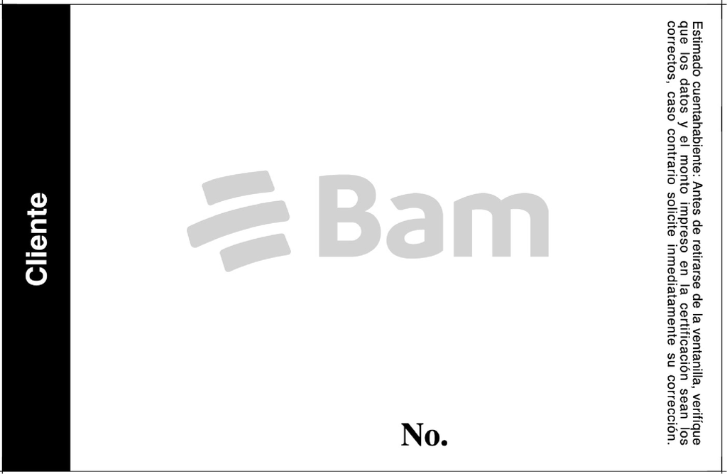 BOLETA UNICA BAM F-933A  P/100 NUEVA