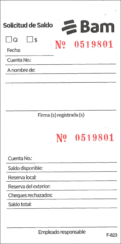 SOLICITUD DE SALDO BAM B/100 F-823