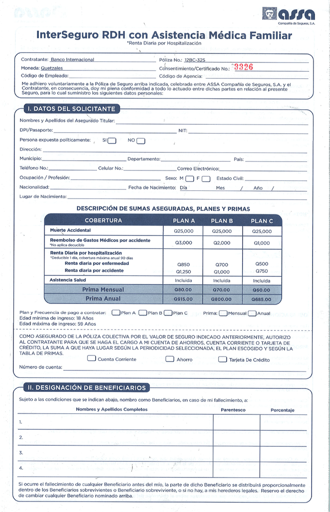 FORMULARIO INTERSEGURO RDH ASISTENCIA 