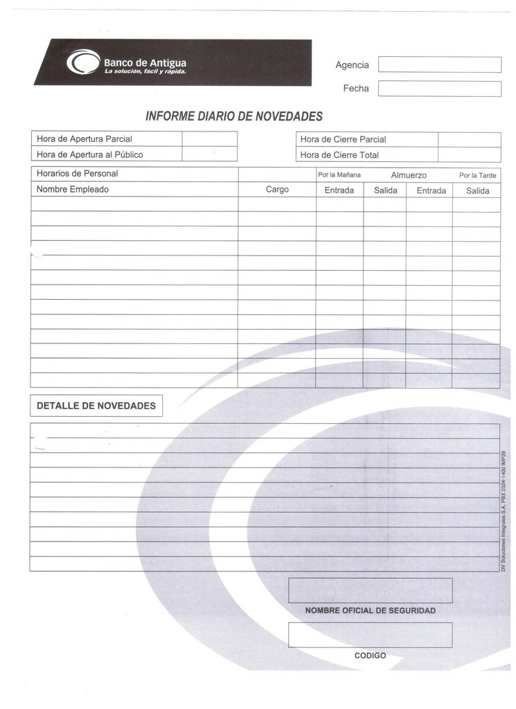 INFORME DE NOVEDADES B/100