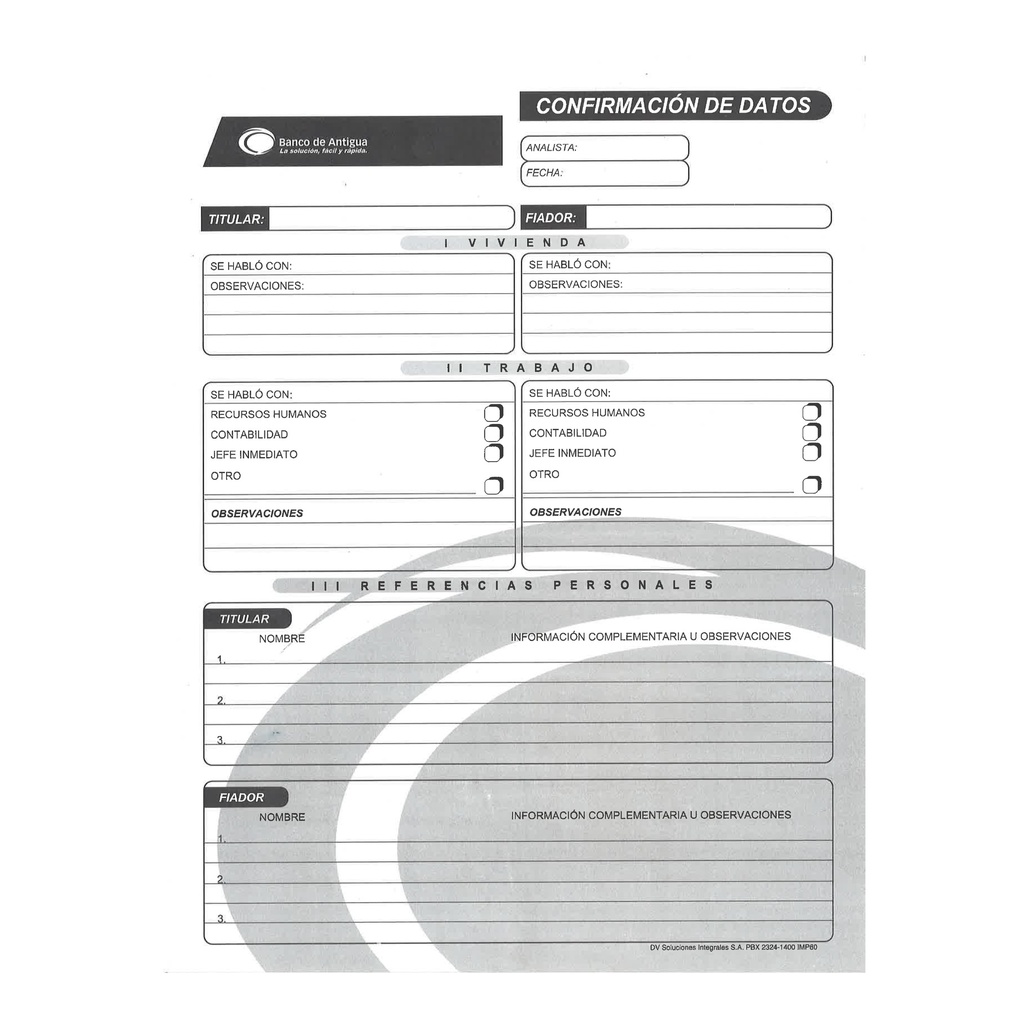CONFIRMACION DE DATOS BANCO DE ANTIGUA