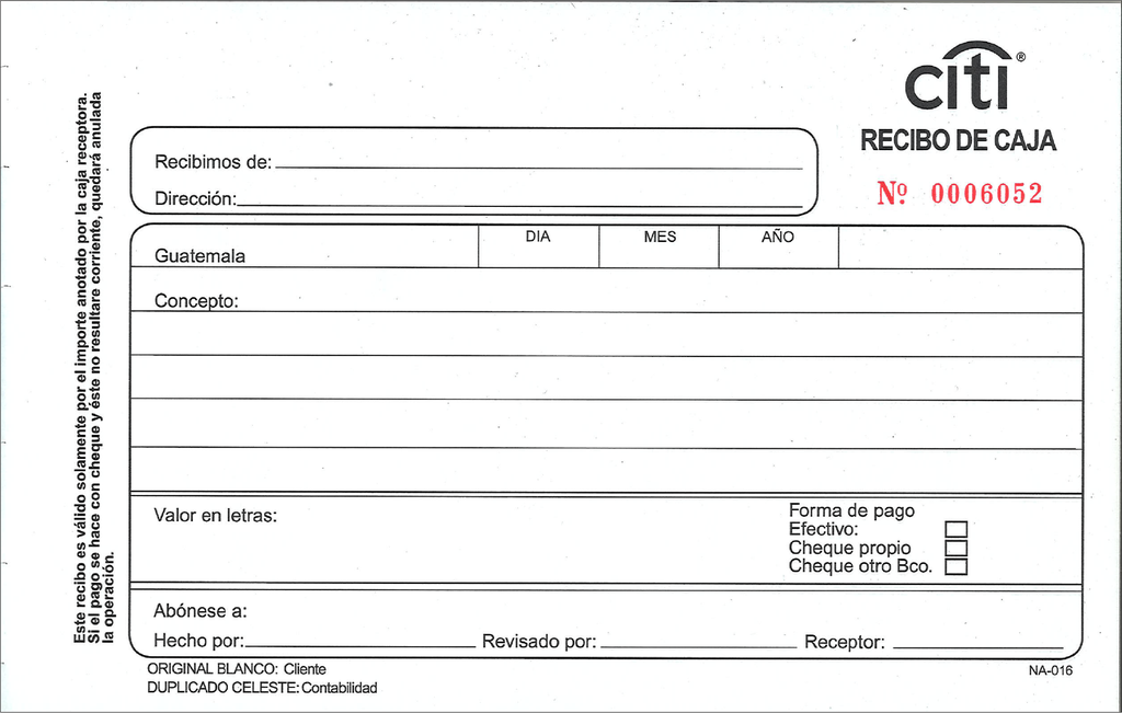 RECIBO DE CAJA CITI B/50