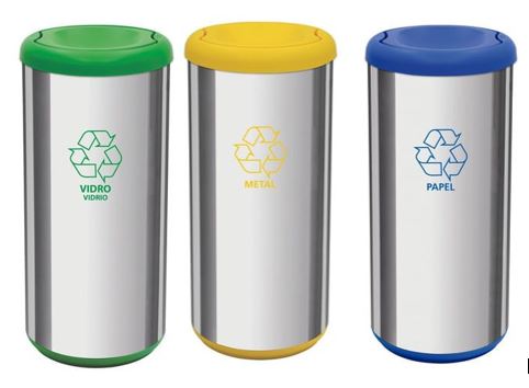 BASUREROS ACERO INOXIDABLE TRAMONTINA 40LTS, T/VAIVEN (AZUL, VERDE Y AMARILLO)