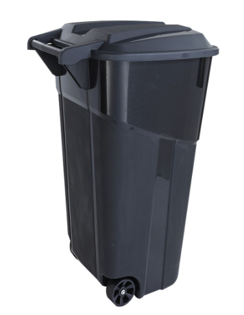BASURERO NEGRO  C/TAPA Y RODOS DE 120LTS (32GAL)