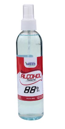 ALCOHOL AL 88% GREEN SOLUTION CON ATOMIZADOR DE 240ML