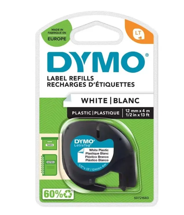 CINTA DYMO 91331 LETRATAG PLASTICA BLANCO 1/2"