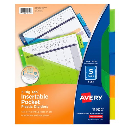SEPARADOR AVERY 5 DIVISIONES IMPRESAS 