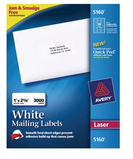 ETIQUETA INKJET AVERY 1 *2 5/8" 5160  C/3000